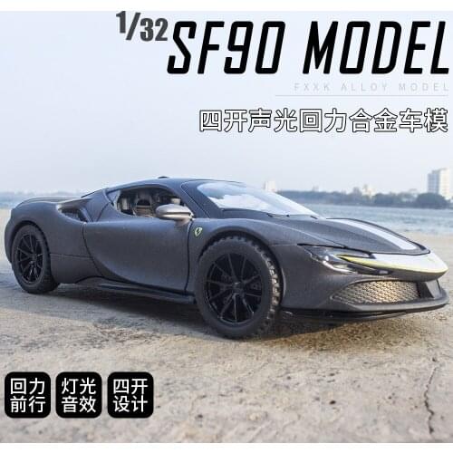 1:32 High Simulation Super Sports Car SF90 Spider Alloy Car Model with Pull Back Sound and Light Toys for Children Gifts