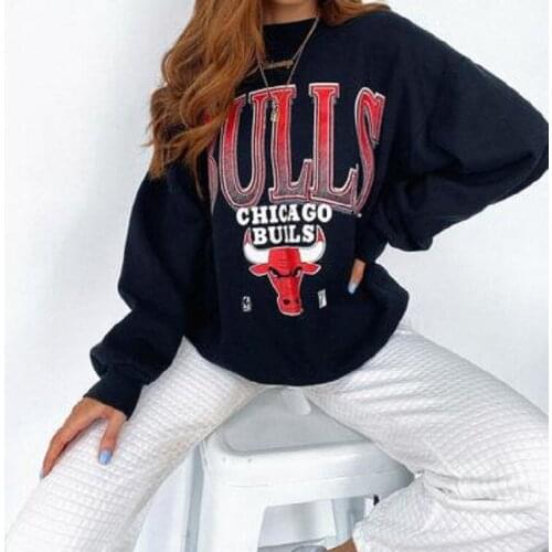 Casual Girls New Streetwear White Black Spliced Vintage Letter Print Sweatshirt Women Brand Design Loose Oversized O-neck Collar
