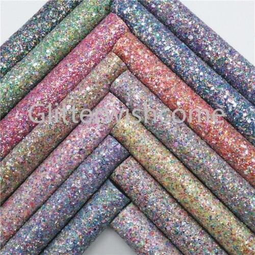 Glitterwishcome 21X29CM A4 Size Color Matching Backing Glitter Fabric, Chunky Glitter Leather Fabric Sheets for Bows, GM3134A