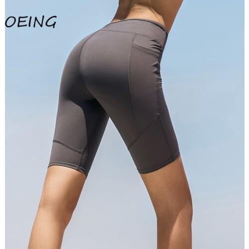 Fitness Yoga Biker Shorts Side Pockets Seamsless Gym Pants Workout Leggings Womens Running Shorts