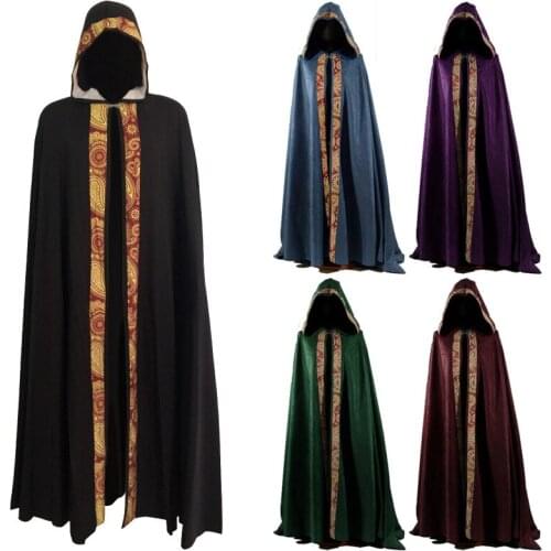 Medieval Women Men Vintage Gothic Hooded Cloak Coat Halloween Vampire Devil Wizard Cape Viking Robe Gown Party Cosplay Costume