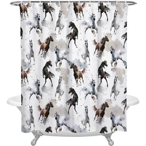 Watercolor Chinese Style Horse Shower Curtain Waterproof Polyester Fabric Shower Curtains Home Decoration Curtain with Hook