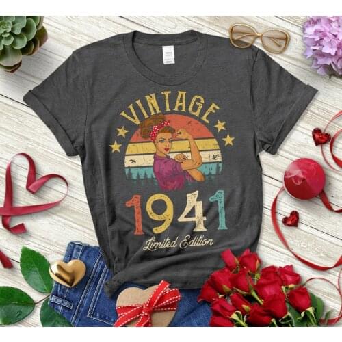 Vintage 1941 Limited Edition Retro Womens Shirt Funny 80th Birthday Gift Cotton Women Short Sleeve Tees e O Neck Female Clothing