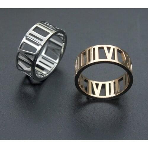8mm Roman numerals Stainless Steel Ladies man Rings Gold Color hollow out Unique Gift For Women Party Jewelry Bague Femme