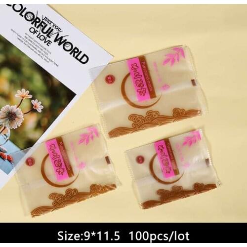 100pcs/lot Candy Cookies Bag Handmade Pack Chinese Style Waves Pink Leaves Moon Design Nougat Wedding Party Snack Food Packing