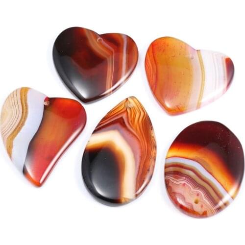 5Pcs Natural Stone Red Stripe Agates Pendant Reiki Heal Heart Shape Crystal for Jewelry Making DIY Necklace Gifts