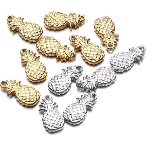 5pcs Stainless Steel Flower Fruit Pineapple Shaped Charms Bracelet Necklace Pendants Fashion Accessories for DIY Jewelry Making