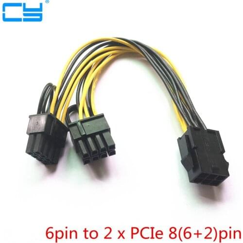 5pcies/lot CPU 6Pin to Graphics Video Card Double PCI-E PCIe 8Pin ( 6Pin + 2Pin ) Power Supply Splitter Cable Cord 20cm