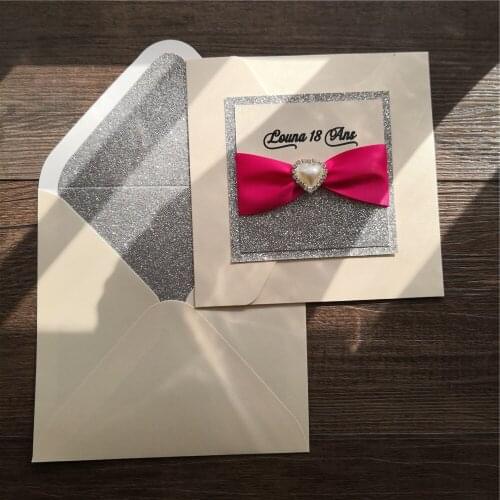 50pcs/set free envelop and free seal gorgeous hand made with ribbon and brooch glitter layer invitation