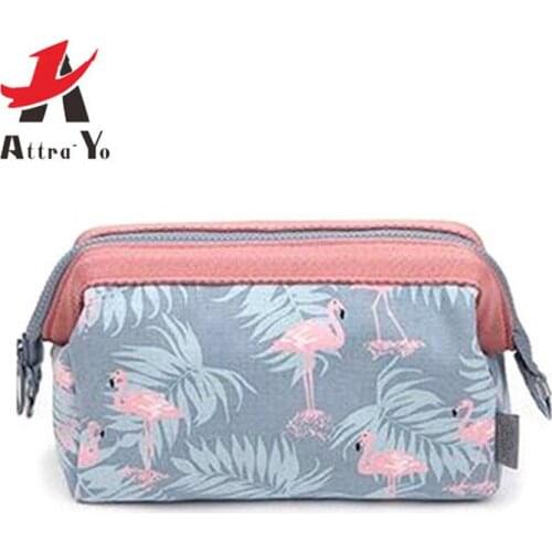 Attra-Yo New Arrival Flamingo Women Cosmetic Bag Necessaire Makeup Bag Travel Waterproof Portable Makeup Bag Toiletry Kits