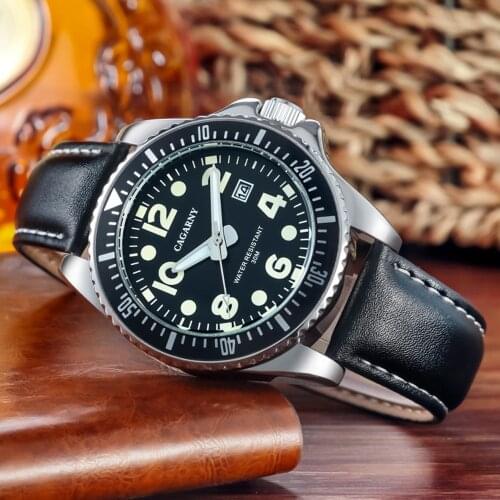 New Fashion CAGARNY Militray Sport Quartz Men Watch Leather Waterproof Male Wristwatches Relogio Masculino