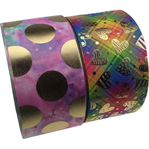 BOCA hot sale 100 yards gold heart printed hologram ribbon for bows decoration accept customized order
