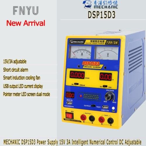 DC Power Supply MECHANIC DSP15D3 Adjustable 15V 3A Dual Pointer LED Intelligent CNC Power Supply Repair Detection Tool