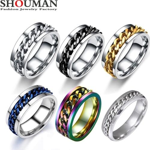 SHOUMAN Classic Spinner Chain Men Rings Stainless Steel Rotatable 8mm 6mm Width Fashion Rings For Men Women Jewelry Party Gift