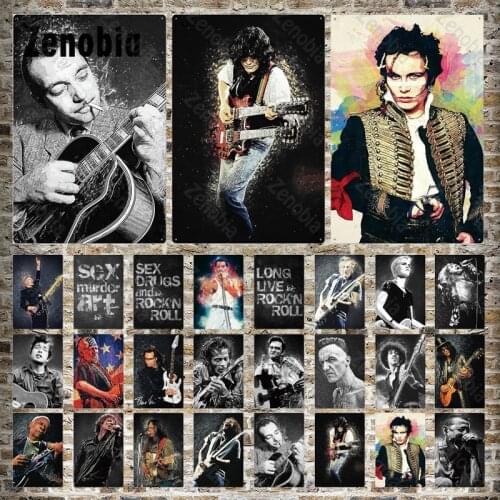 Classic Musician Tin Sign Vintage Metal Sign Plates Rock Guitar Wall Stickers for Bar Pub Club Man Cave Metal Poster Home Decor