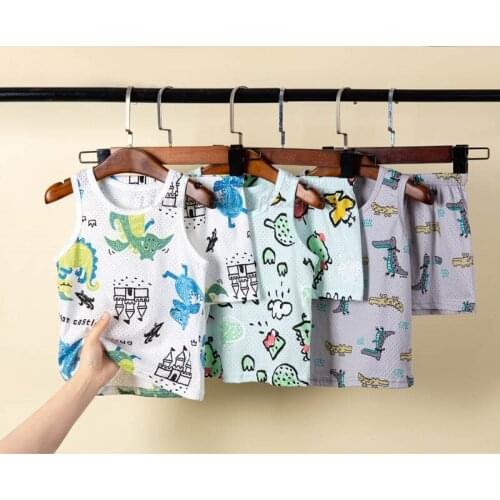 Animal Print Summer Girl Clothing Sleeveless Boys Clothing 2 to 9 Years Baby Girl Clothes Summer Sleeve Childrens clothing Sets
