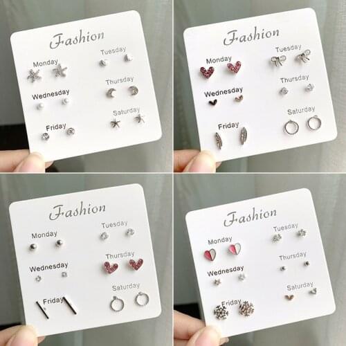 Fashion Simple One Week Earrings Set Female Love Stars Moon Flowers Cute Party Daily Accessories Earings Fashion Jewelry 2021