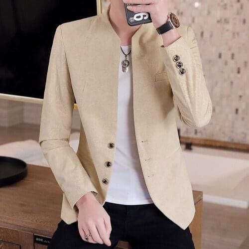 2021 men in the autumn of cultivate ones morality collar leisure suits, teenagers jacquard handsome blazer