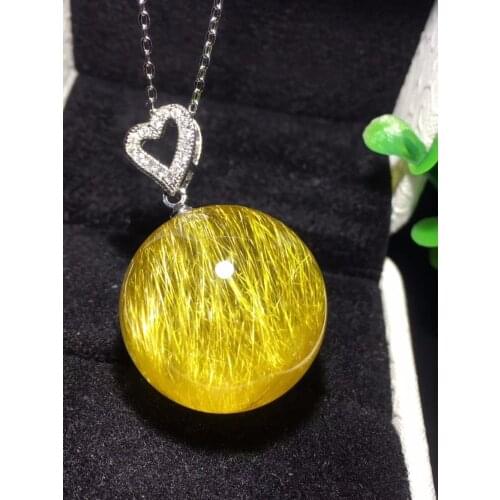 Natural Gold Rutilated Quartz Crystal 21mm Titanium Pendant Sphere Ball Women Man Necklace Pendant Jewelry AAAAA Certificate