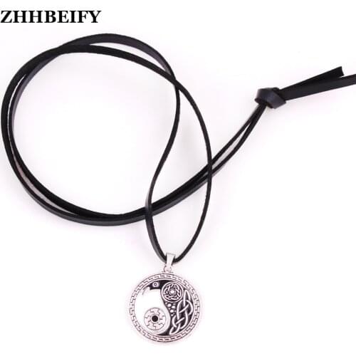 New arrival Raven Pendant Morrigan Crow Raven Yin Yang amulet charm Leather chain Pendant wheat bracelet Necklace