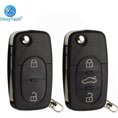 OkeyTech 2/3 Button Flip Folding Car Key Shell Cover Case Fob CR1620 CR2032 Battery Holder HAA For Audi TT A2 A4 A6 A8 Quattro