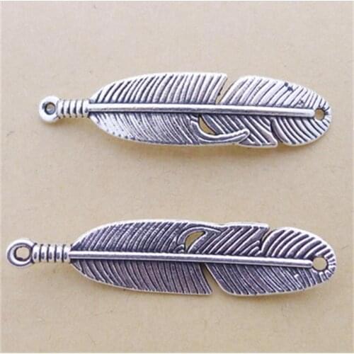 BULK 30 Eco-friendly Zinc Alloy Metal Antique Silver Plated Large Feather Charms Pendants Wholesale Lots 45*12mm 3.3g