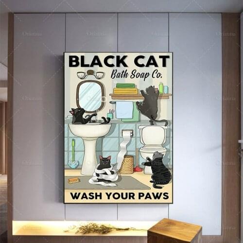 Cat Poster - Black Cat Bath Soap Co. Wash Your Paws, Funny Cats Art Print, Bathroom Wall Decor, Toilet Poster, Best Gifts Ever