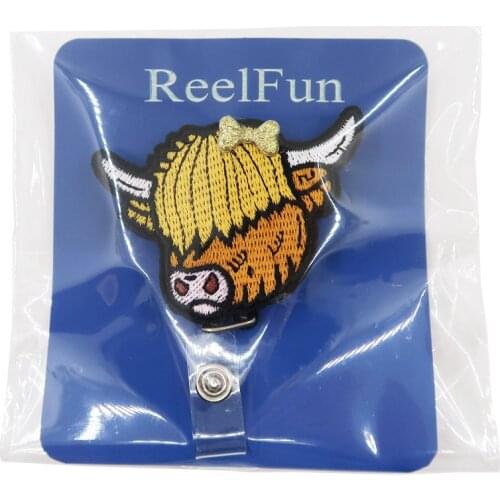 ReelFun Highland Cow Badge Reels Retractable for name badge holders, with Alligator Clip