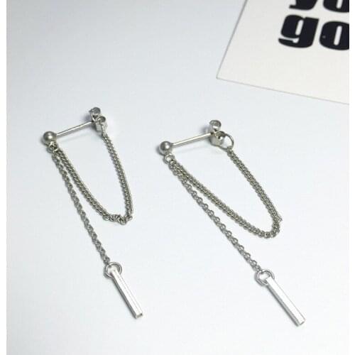 925 Sterling Silver After Hanging Type Tassel Strip Stud Earrings For Women Wedding Jewelry Fashion Girl