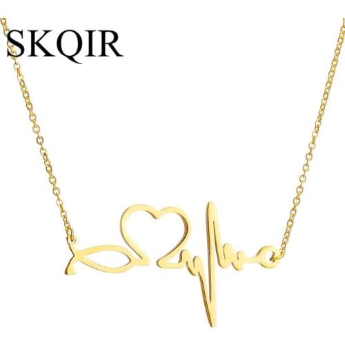 SKQIR I Love You Heart Choker Medical Stethoscope Pendant Stainless Steel Heartbeat Necklace Jewelry For Women Nurse Doctor Gift