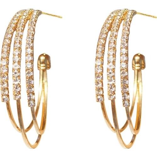 Triple Big Hoop Earrings Rhinestone Crystal Pave Square Dangle Drop Earring Hot