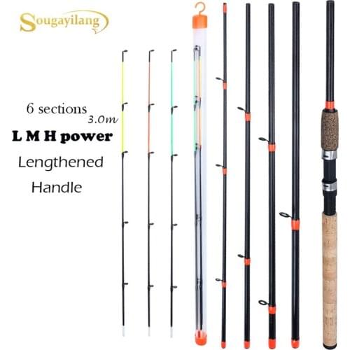 Sougayilang New Feeder Fishing Rod Lengthened Handle 6 Sections Fishing Rod L M H Power Carbon Fiber Travel Rod Fishing Tackle