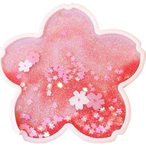 Funny Sakura Coaster Glitter Quicksand Coaster For Drink Sakura Cup Coaster Cute Silicone Non Slip Insulation Coaster