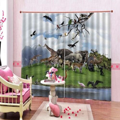 Natural scenery curtain Animal kingdom Photo Print Drapes Childrens room Blackout Decor 2 Panels Hooks Window Curtains