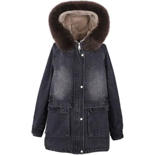 Winter Jacket Women Hooded Thicken Coats Famale Faux Lamb Fur Denim Jackets for Woman Casual Clothing Jaqueta Feminina SQQ193