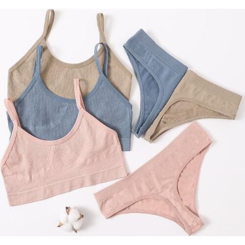 Seamless Women Bra And Panties Set U-Shape Top Without Pads Sexy Lingerie G-String Underwear Set Active Wear Fitness Crop Top