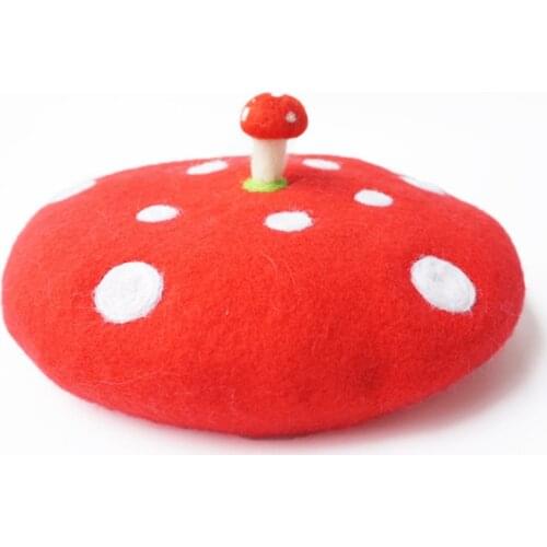 Women Hat Handmade Wool Beret Lolita Cute Mushroom Berets Vintage Women’s Felt Hat Painter Winter Hats Girl Gifts