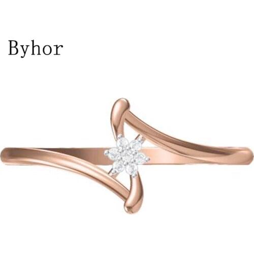 Byhor Solid 14K White+Rose Gold 0.028ct H/SI Natural Diamonds Fine Jewelry Trendy Wedding Band Diamond flower кольцa ring Women