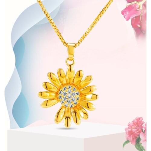 Pendant Necklace for Women Rhinestone Daisy Flower 18K Gold Plated Chain Necklace Sunflower Choker New Party Statement Jewelry