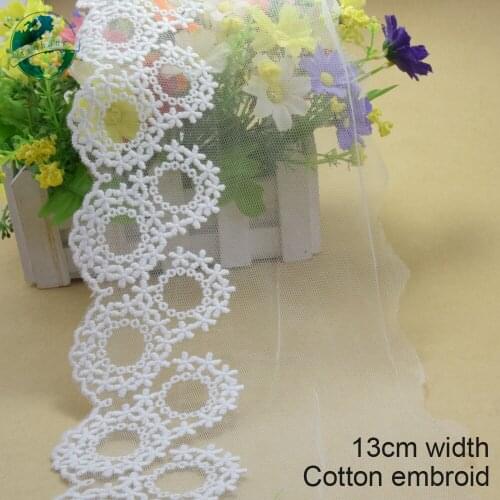 10yards 13cm white lace cotton embroidery lace french lace ribbon fabric guipure diy trims warp knitting sewing Accessories#2994
