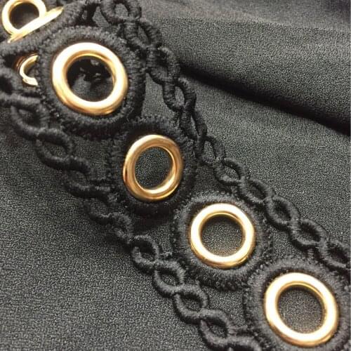 10Yards Beaded Chain Gold Metal Buttons Trimming Lace Ribbon DIY Black Applique Embellishment Sewing Renda For Sewing
