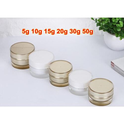 2pcs 5g 10g 15g 20g 30g 50g White/Gold Cosmetic Jar Plastic Refillable Bottle Cream Jar Portable Cosmetic Make Up Container