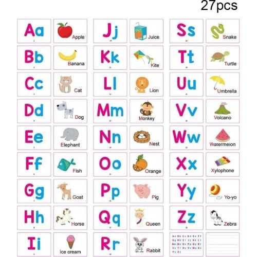 26 Letter English Flash Card Alphabet Letter Board Handwritten with Buckle Educational Toys for Kids Learning English with Pen