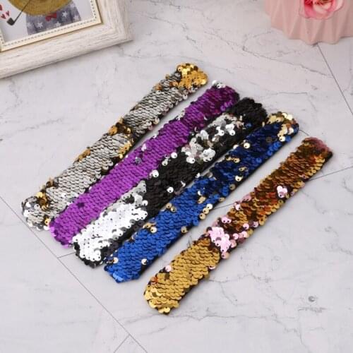 40GB 5PCS Sequin Slap Bracelets Two-color Reversible Charm Sequins Flip Wristbands