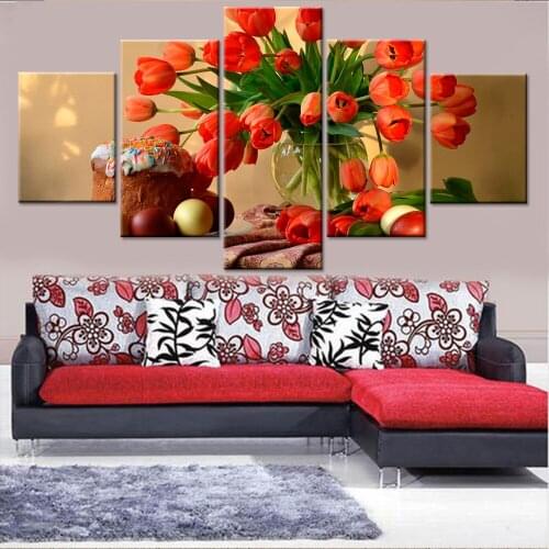 Full Round Drill DIY Diamond 5D 5 Pcs Embroidery Painting Flowers Cross Stitch Picture Modern Mosaic Wall Art Home Decoration