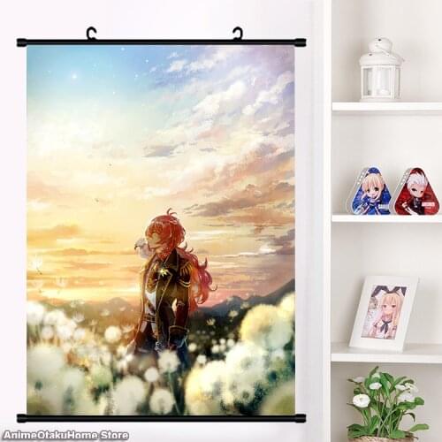 Anime Game Genshin Impact Diluc Cosplay Poster Wall Scroll Painting Mural Fashion HD Print Home Decor Collection Art Gift