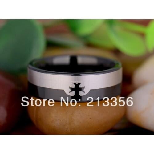 Free Shipping UK Russia Brazil USA Hot Selling 8MM Black Two Tone Masonic Knights Templar Cross Tungsten Carbide Wedding Ring