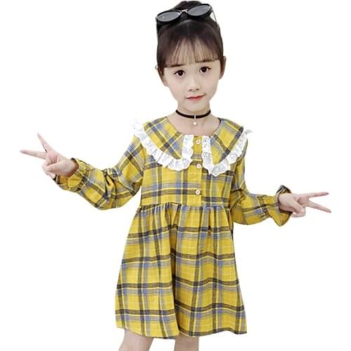Kids Dresses For Girls Plaid Pattern Girls' Dresses Casual Dress For Children Spring Autumn Kids Costume 6 8 10 12 14