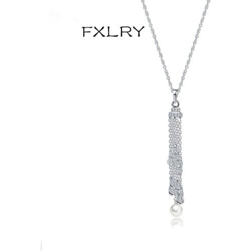 FXLRY Elegant Design Top Quality Vintage Micro Inlay AAA Zircon Pearl Long Tassel Necklaces Fashion Women Luxury Wedding JEWELRY