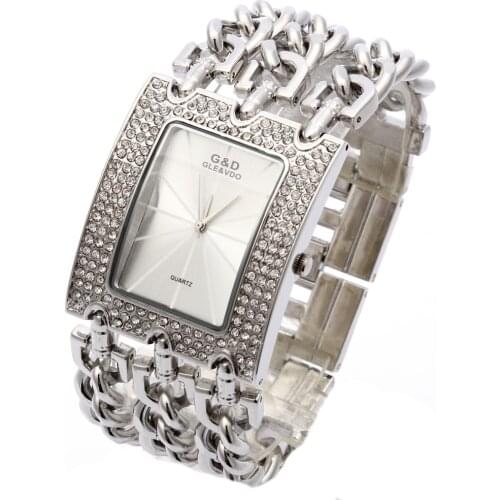G&D Women Wristwatch Relogio Feminino Quartz Watch Women Dress Rhinestone Luxury Top Brand Original Clock Reloj Mujer Silver
